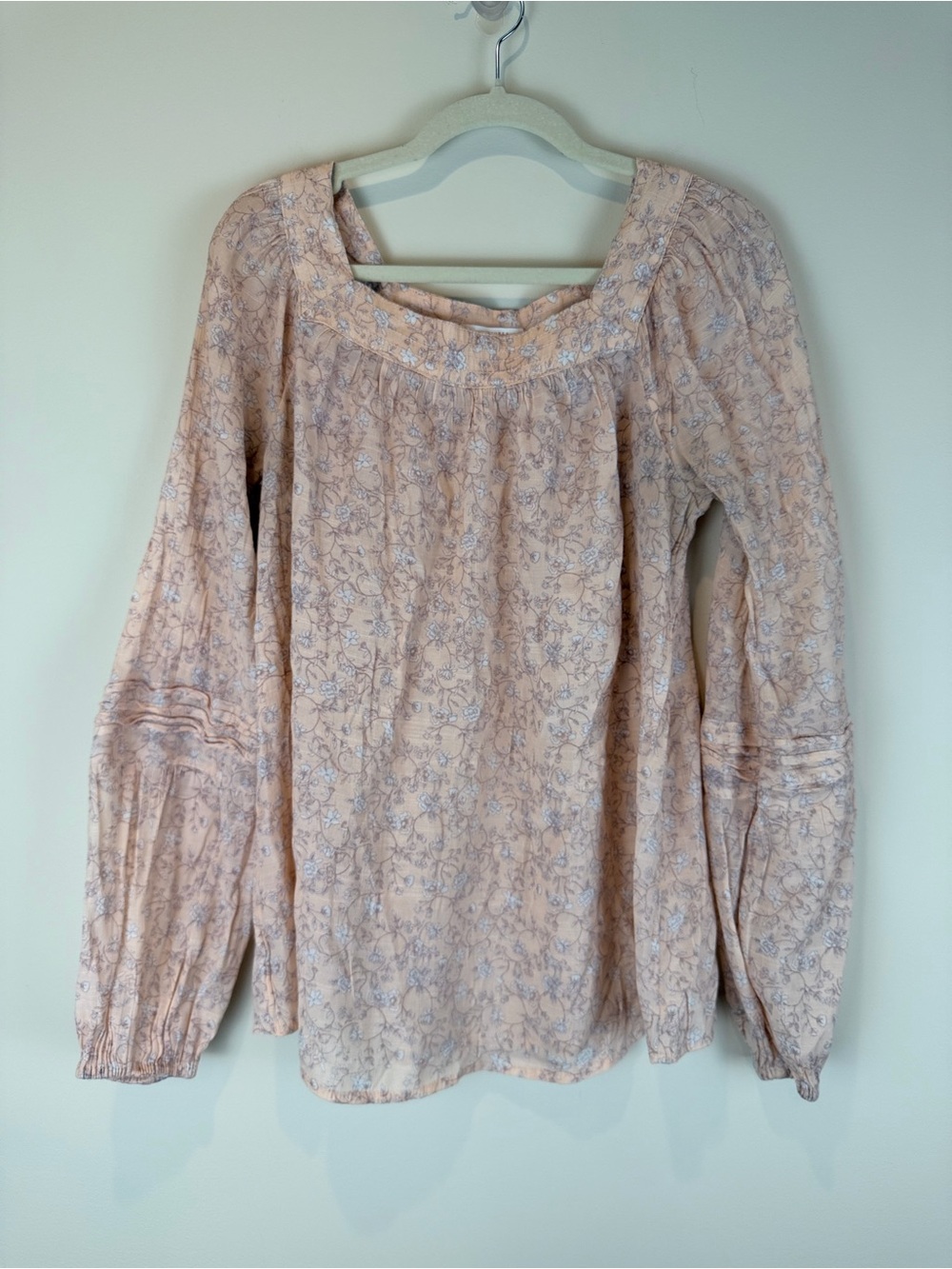 LC Lauren Conrad Light Pink Floral Peasant Blouse Square Neck Size Medium